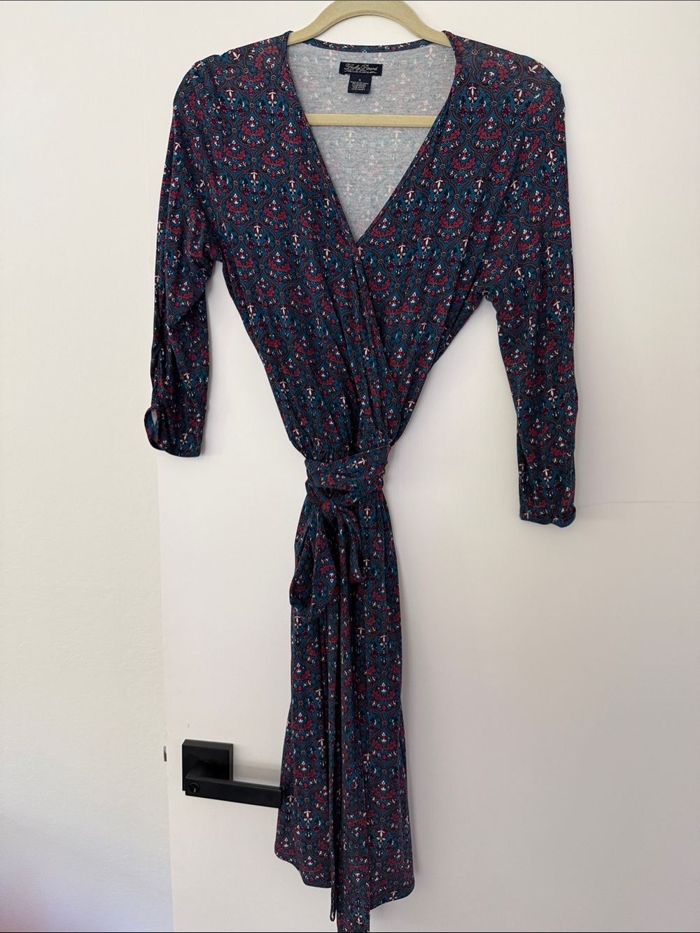 Lucky Brand Teal and Burgundy Long Sleeve Wrap Dress